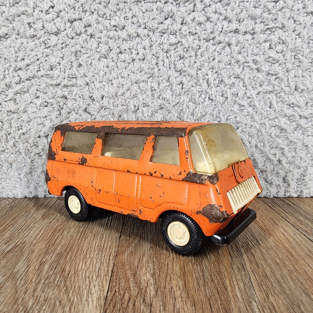 Vintage Tonka Pressed Steel Van Orange Toy Vehicle Patina 5.5 Inch